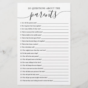 20 Questions about the Parents Baby Shower game