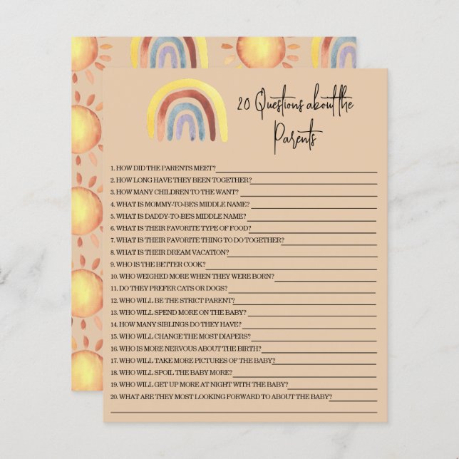20 Questions about the Parents baby shower game (Front/Back)
