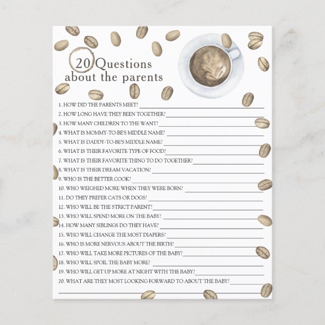 20 Questions about the Parents, Coffee baby shower (Front)