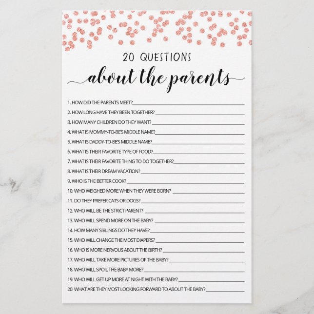 20 Questions about the Parents Editable game (Front)