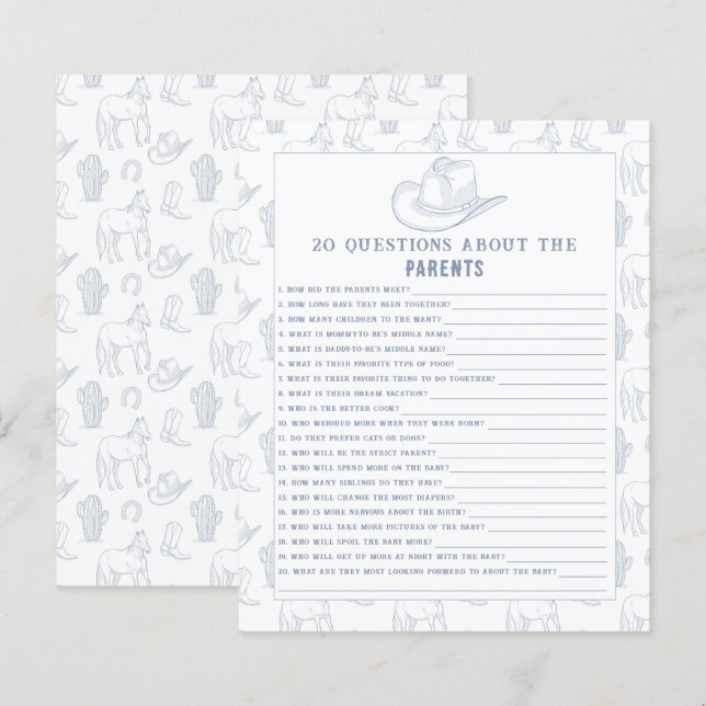 20 Questions of Parents - Cowboy baby shower (Front/Back)