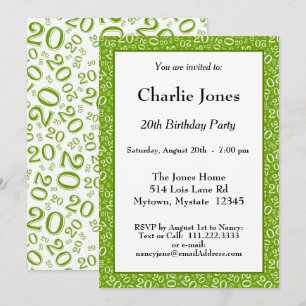 20 - Random Number Pattern Green/White 20th Event Invitation