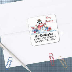 20 Retro Snowman Christmas Return Address Stickers