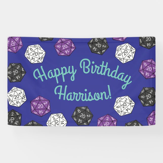 20 Sided Dice DND Games Kids Birthday Party Banner (Horizontal)