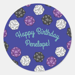 20 Sided Dice DND Games Kids Birthday Party Classic Round Sticker