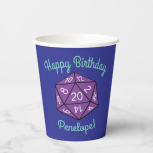 20 Sided Dice DND Games Kids Birthday Party Paper Cups