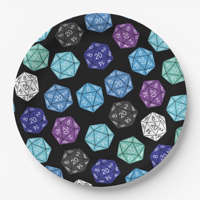 20 Sided Dice DND Games Kids Birthday Party Paper Plate (Front)
