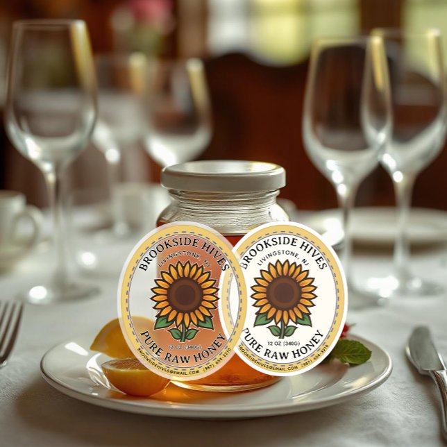 20 Small Jar Oval Sunflower Honey Labels  (Creator Uploaded)