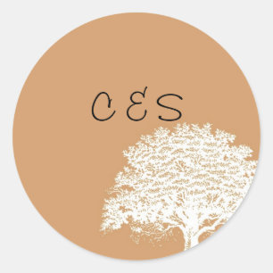20 Spring Tree Brown/White Wedding Favour Stickers