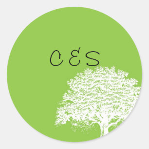 20 Spring Tree Green/White Wedding Favour Stickers
