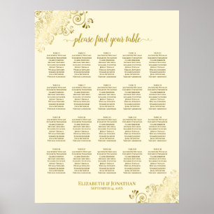 20 Table Cream & Gold Frills Wedding Seating Chart