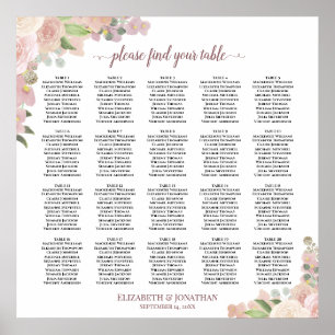 20 Table Dusty Pink Floral Wedding Seating Chart