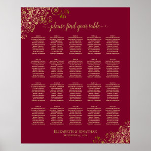 20 Table Elegant Burgundy & Gold Seating Chart