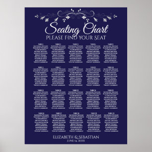 20 Table Elegant Navy Blue Wedding Seating Chart