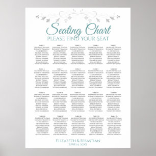 20 Table Simple Teal & Grey Wedding Seating Chart