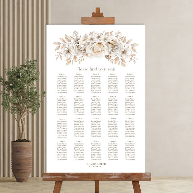 20 Table White Floral Wedding Seating Chart (Creator Uploaded)