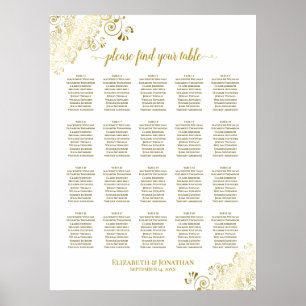 20 Table White & Gold Frills Wedding Seating Chart