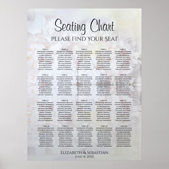 20 Table White Reflections Wedding Seating Chart (Front)
