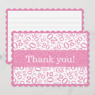 20"Thank you!" Pink/White Number Pattern Thank You Card