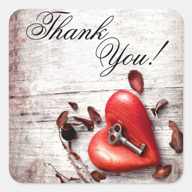 20 Thank You Stickers Country Wood Key to my Heart (Front)