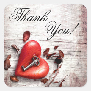 20 Thank You Stickers Country Wood Key to my Heart