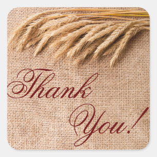 20 Thank You Stickers Wheat on Burlap Sack Country