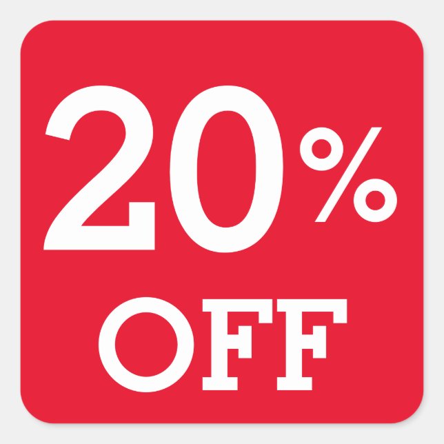 20% Twenty Percent OFF discount sale white red    Square Sticker (Front)