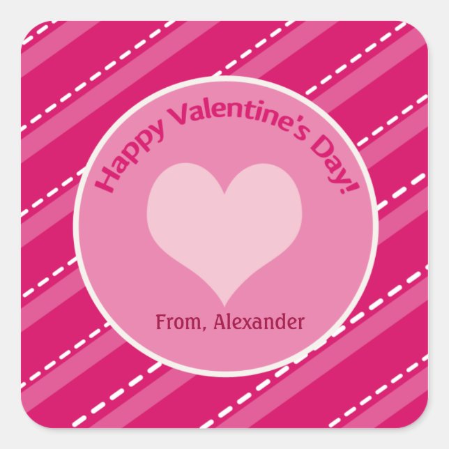 20 Valentine's Day Hearts n Dashes Square Stickers (Front)