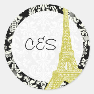 20 Wedding in Paris Black Damask Favour Stickers