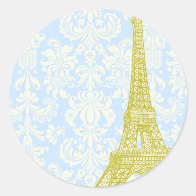 20 Wedding in Paris Blue Damask Envelope Seal (Front)