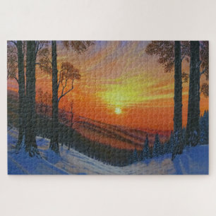 20"x30" Puzzle - "Sunset Over Snowy Forest"
