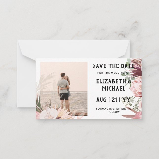 20 x BUDGET Photo Save Dates Pampas Grass Tropica Card (Front)