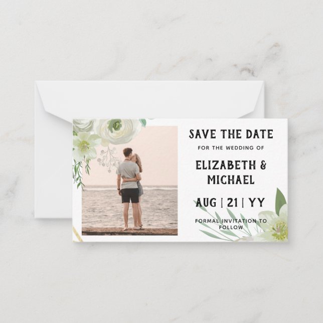20 x BUDGET Photo Save Dates White Roses Floral Card (Front)