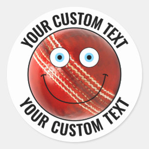 20 x Cricket Ball Personalized Custom Happy Face Classic Round Sticker