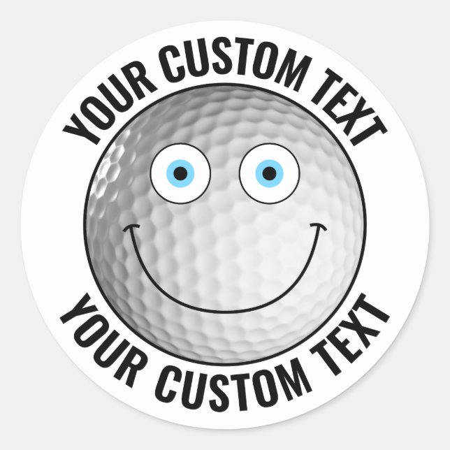 20 x Golf Ball Personalised Text Custom Happy Face Classic Round Sticker (Front)
