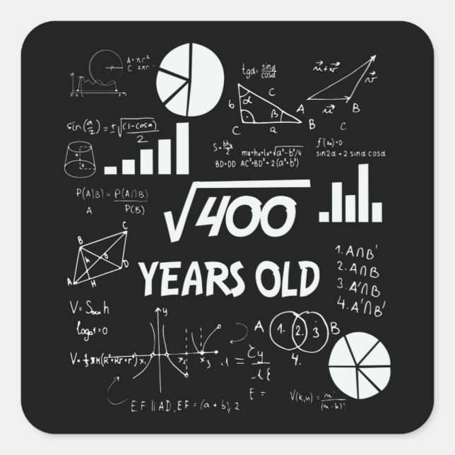 20 Year Old Bday Geeky Math 20th birthday Gift Square Sticker (Front)