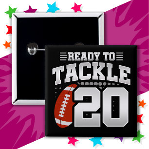 20 Year Old Tackle Football Party 20th Birthday 15 Cm Square Badge