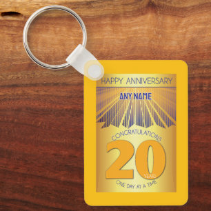 20 Year Sober Anniversary Golden Ray 12 Step Key Ring