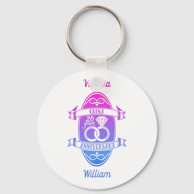 20 Year traditional China 20th wedding anniversary Key Ring (Front)