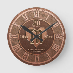 20 Year Vintage Copper Look Wedding Anniversary  Round Clock