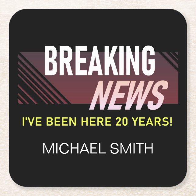 20 Year Work Anniversary Twentieth Employee Square Paper Coaster (Front)