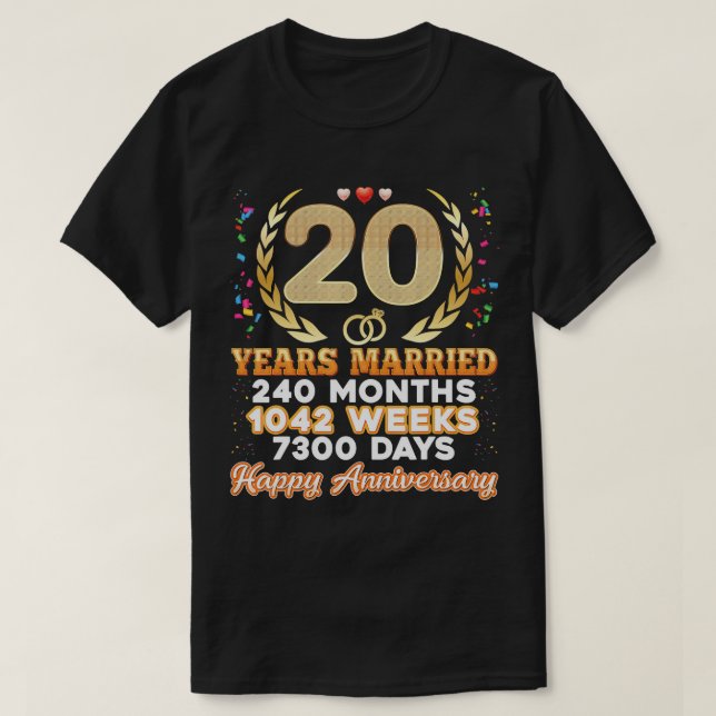20 Years Married Happy 20th Wedding Anniversary Co T-Shirt (Design Front)