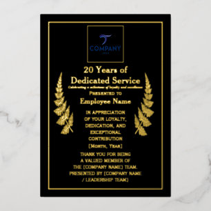 20 Years of Dedicated Service Award Custom Foil  Holiday Card