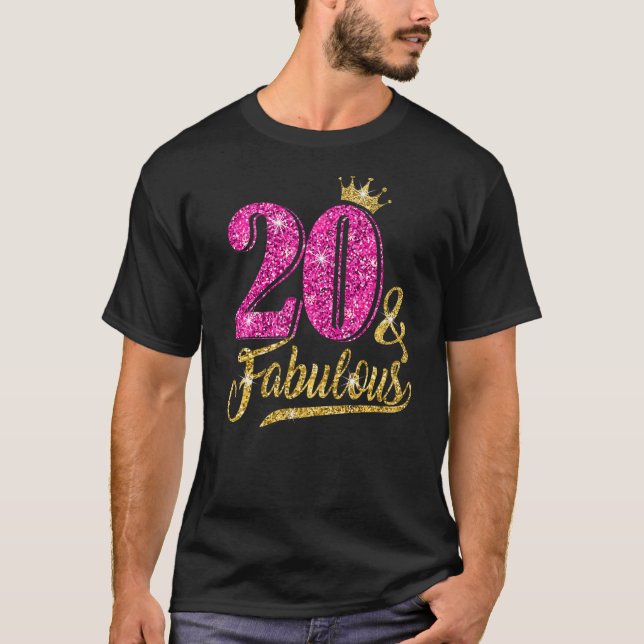 20 Years Old 20 & Fabulous 20th Birthday Pink Crow T-Shirt (Front)