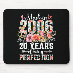 20 Years Old Born in 2006 Floral 20th Birthday Mouse Pad