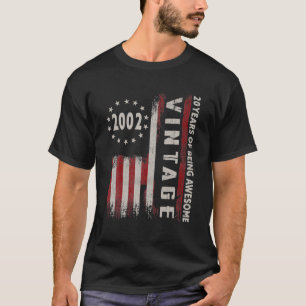 20 Years Old Gift Vintage 2002 American Flag 20Th T-Shirt