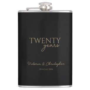 20 Years Wedding Anniversary gold writing Hip Flask