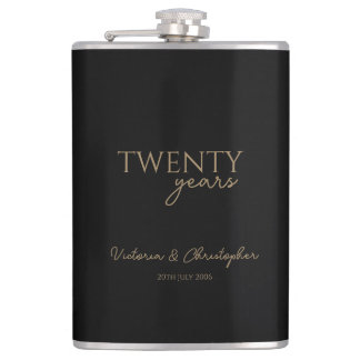 20 Years Wedding Anniversary gold writing Hip Flask