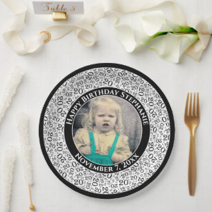20 Your Photo Random Number Pattern Black/White Paper Plate