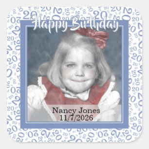 20 Your Photo Random Number Pattern Blue/White Square Sticker